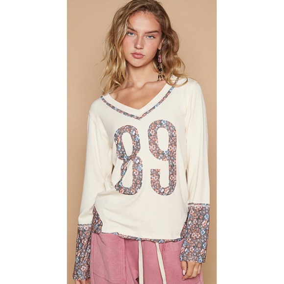 POL Patchwork Cream Floral Long Sleeve Oversized Top Small BOHO NEW - Picture 1 of 5
